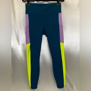 Fabletics Power Hold leggings, Lavender/Teal/Lime, Size L, worn once